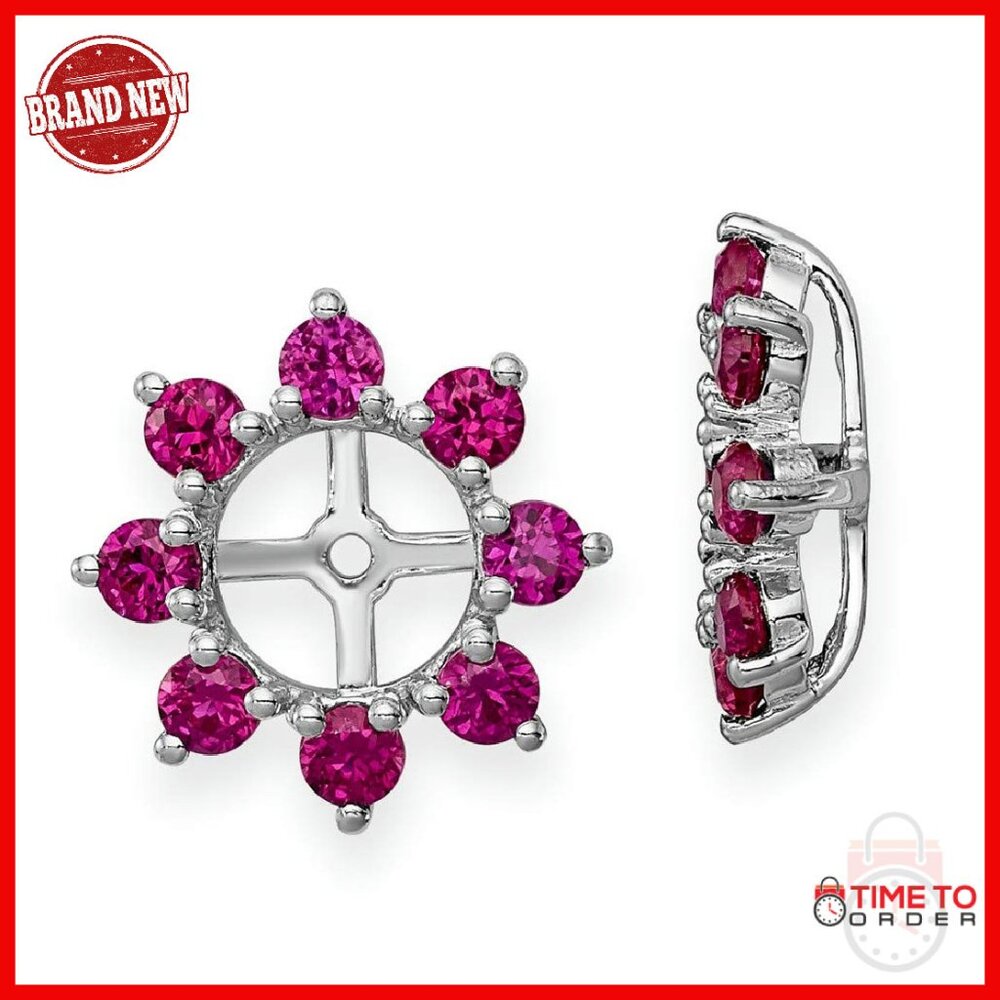 Sterling Silver Rhodium Ruby Earring Jacket 14mm Post Back